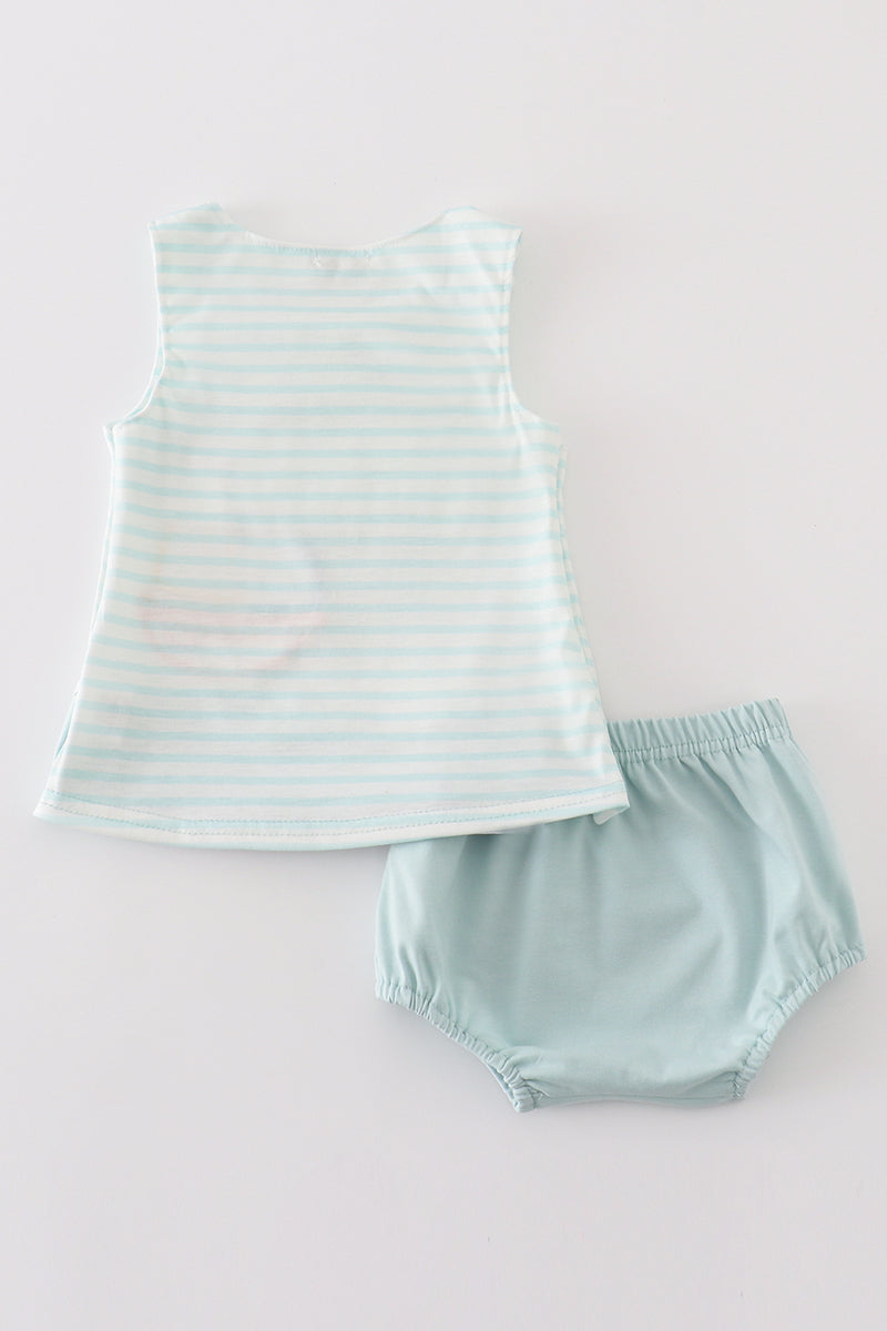 Blue Stripe Sailboat Boy Bloomer Set