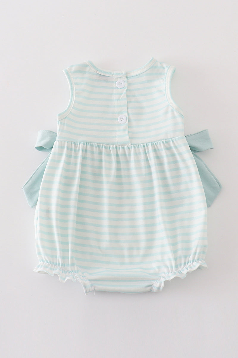 Blue Stripe Sailboat Embroidery Girl Bubble