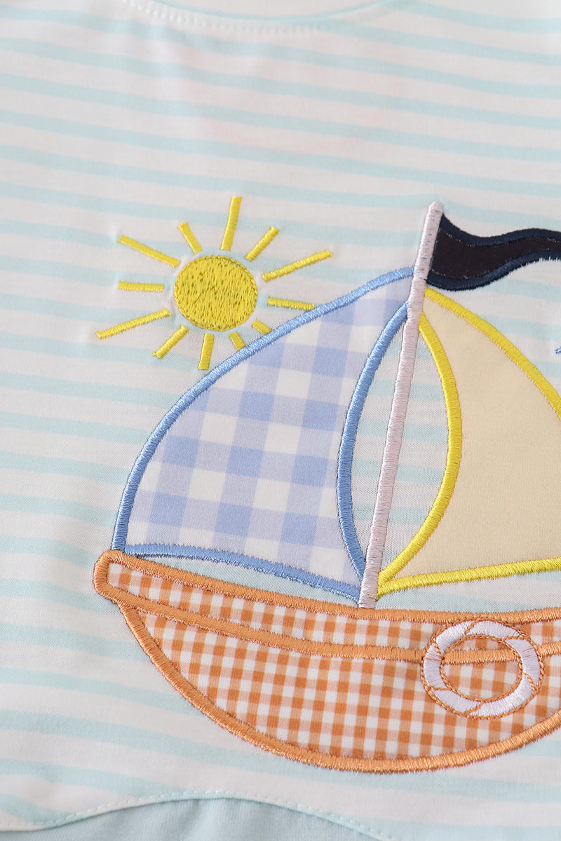 Blue Stripe Sailboat Boy Set