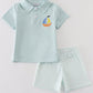 Blue Stripe Sailboat Embroidery Boy Set