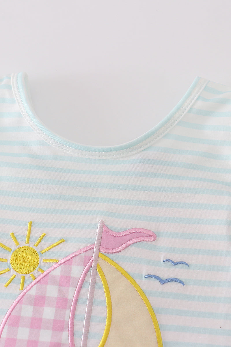 Blue Stripe Sailboat Girl Set