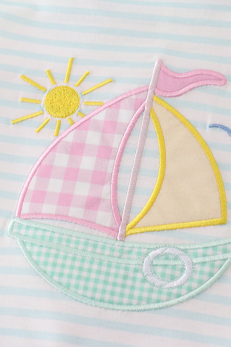 Blue Stripe Sailboat Girl Set