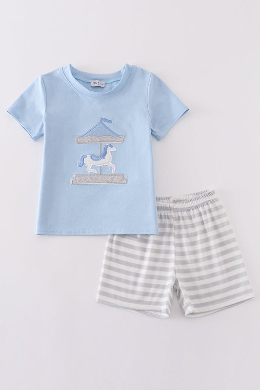 Blue Carousel Applique Boy Set