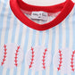 Blue Stripe Baseball Embroidery Boy Bloomer Set