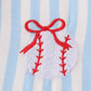 Blue Stripe Baseball Embroidery Girl Dress