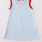 Blue Stripe Baseball Embroidery Girl Dress