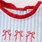 Blue Stripe Baseball Embroidery Girl Set