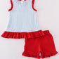 Blue Stripe Baseball Embroidery Girl Set