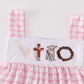 Pink Easter Cross Sheep Embroidery Girl Set