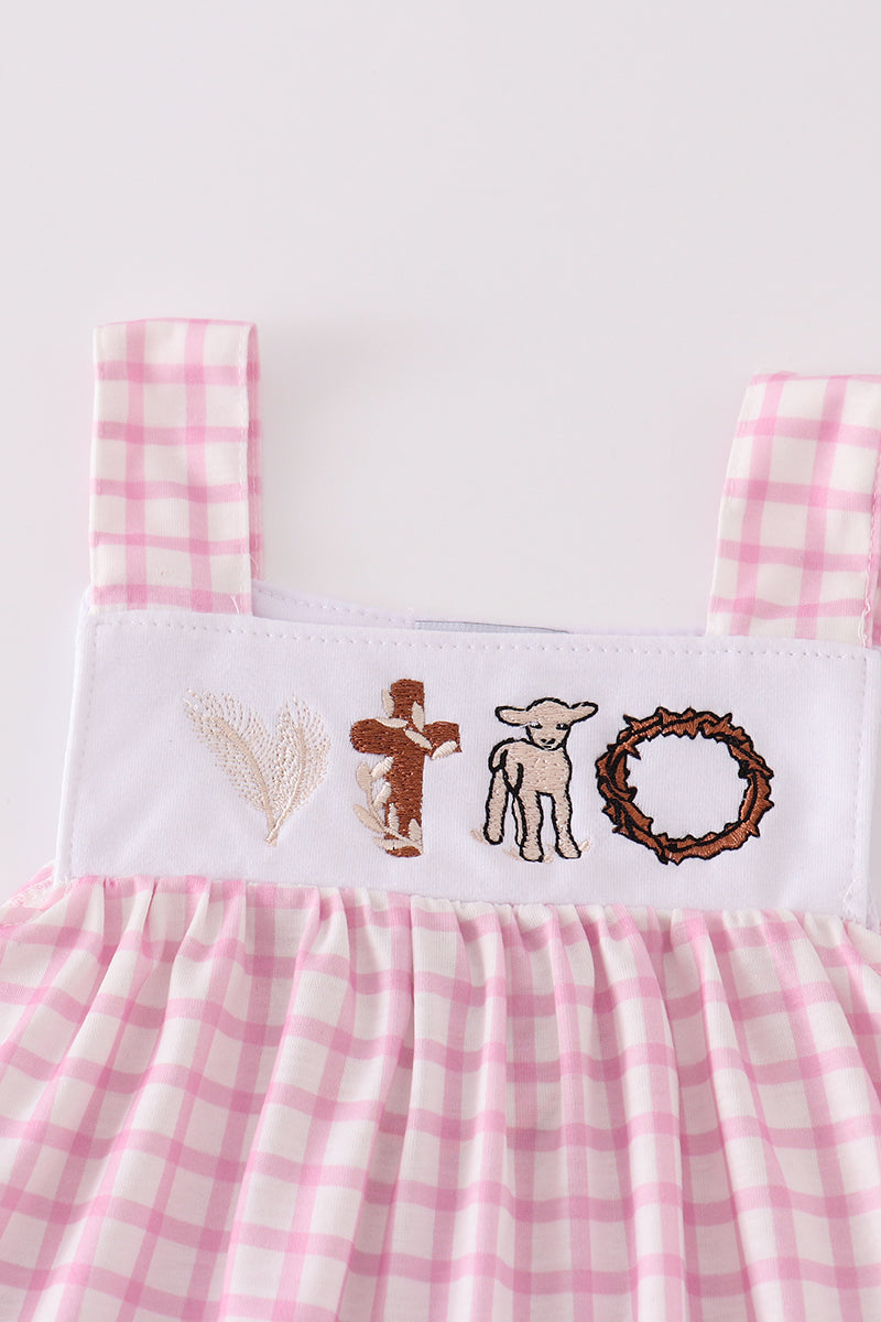 Pink Easter Cross Sheep Embroidery Girl Set