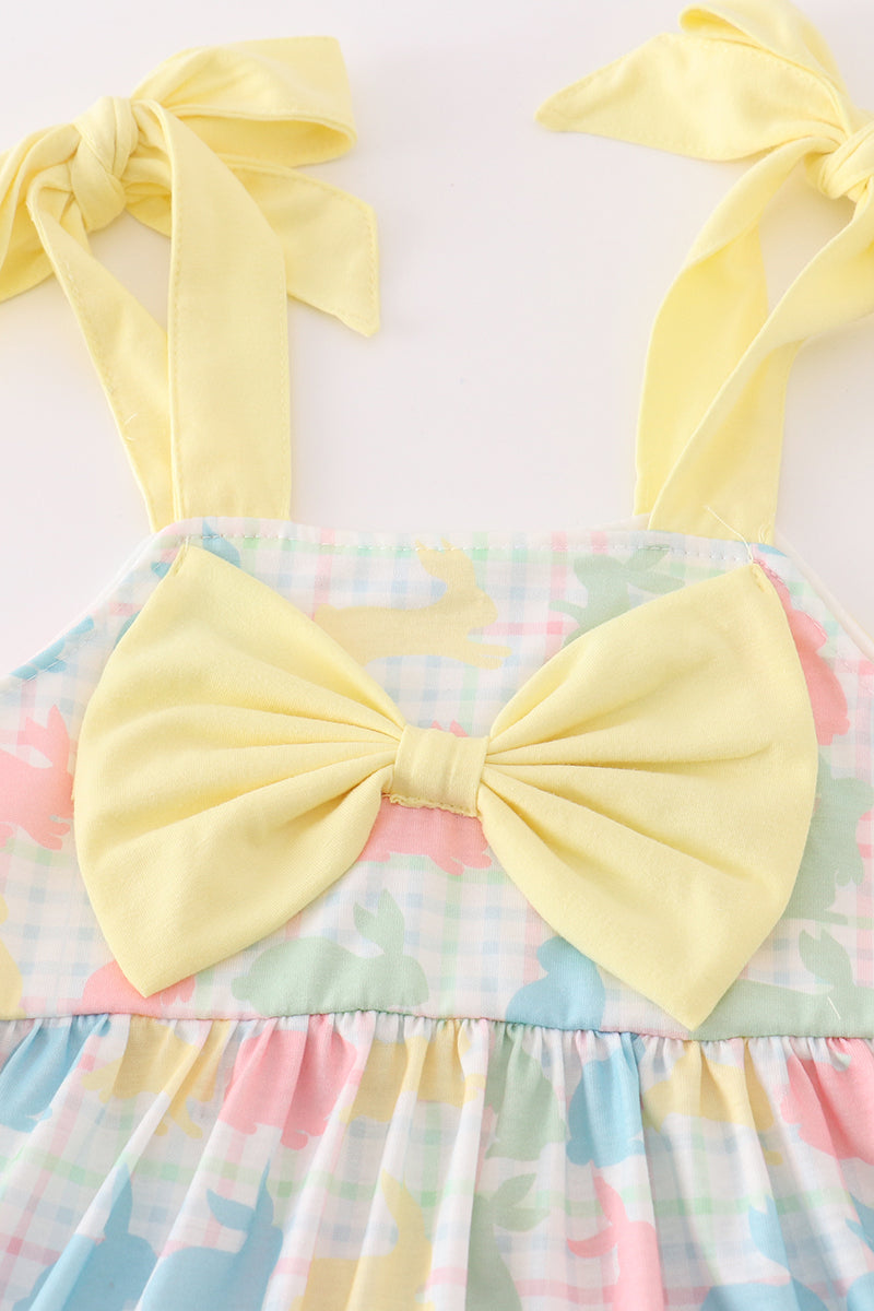 Easter Bunny Print Bow Girl Dress