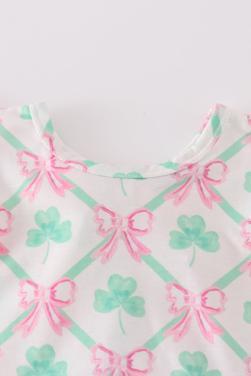 Green St. Patrick's Clover Print Girl Bloomer Set