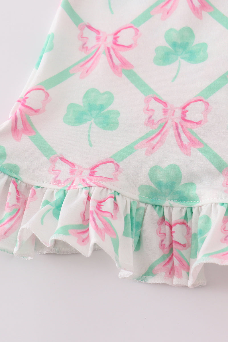 Green St. Patrick's Clover Print Girl Bloomer Set