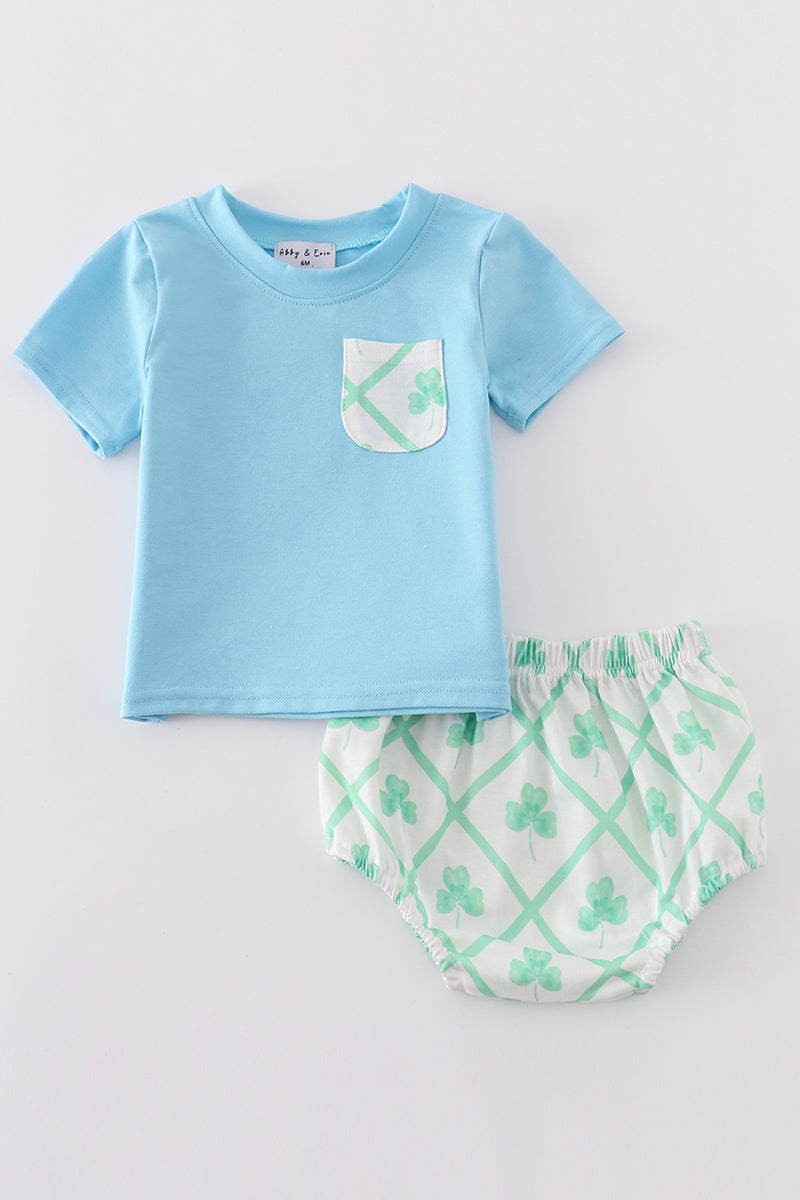 Blue St. Patrick's Clover Boy Bloomer Set