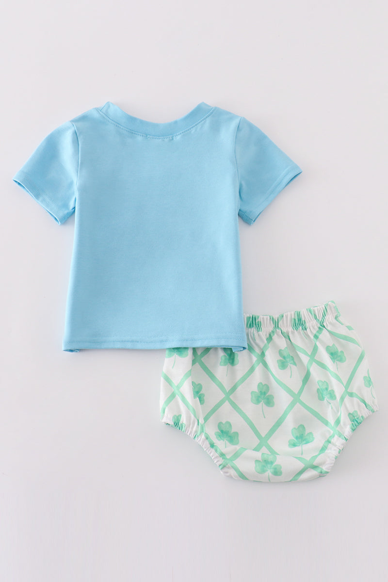 Blue St. Patrick's Clover Boy Bloomer Set