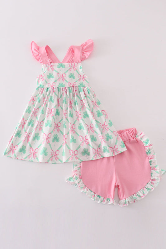 Green St. Patrick's Clover Print Girl Set