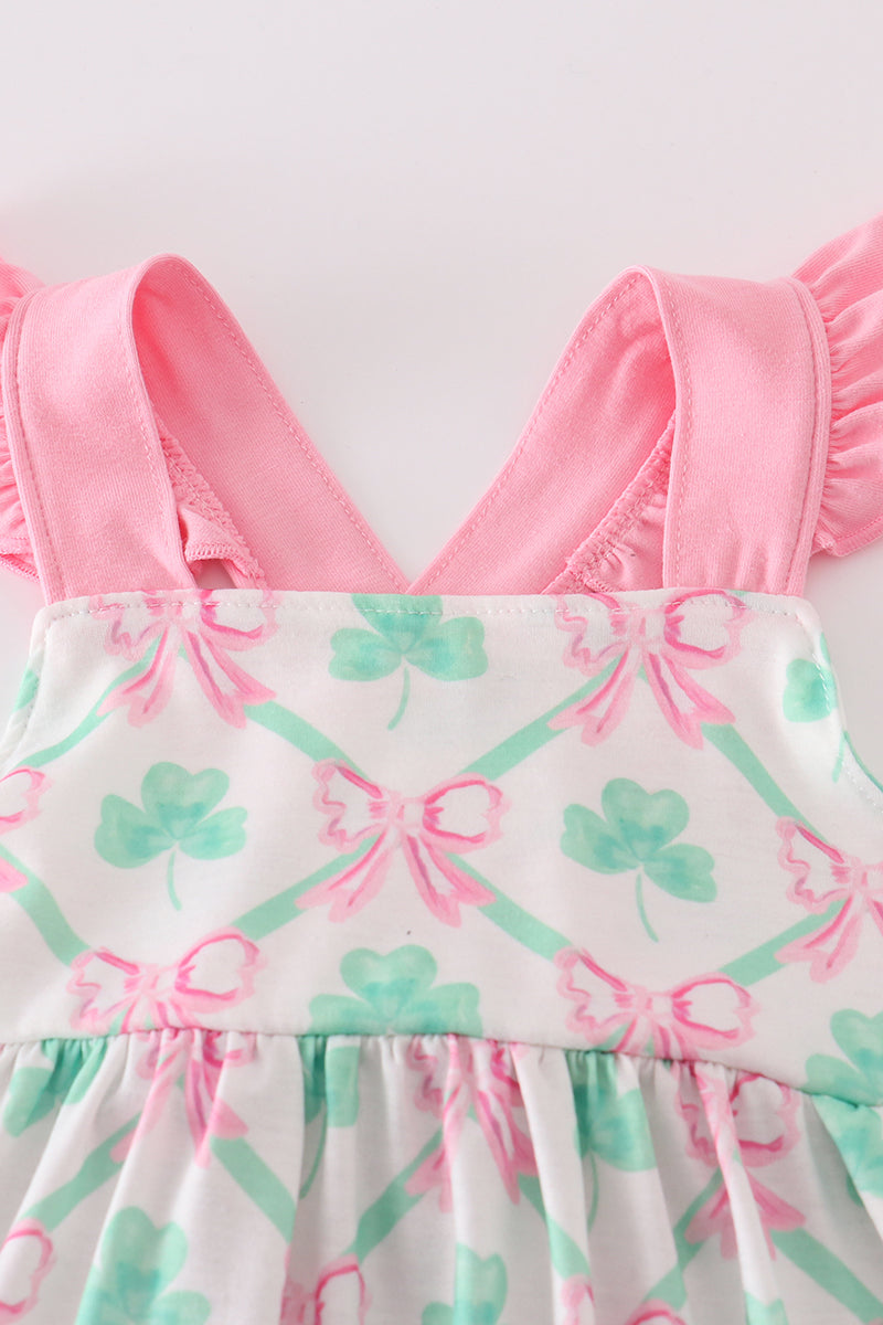 Green St. Patrick's Clover Print Girl Set