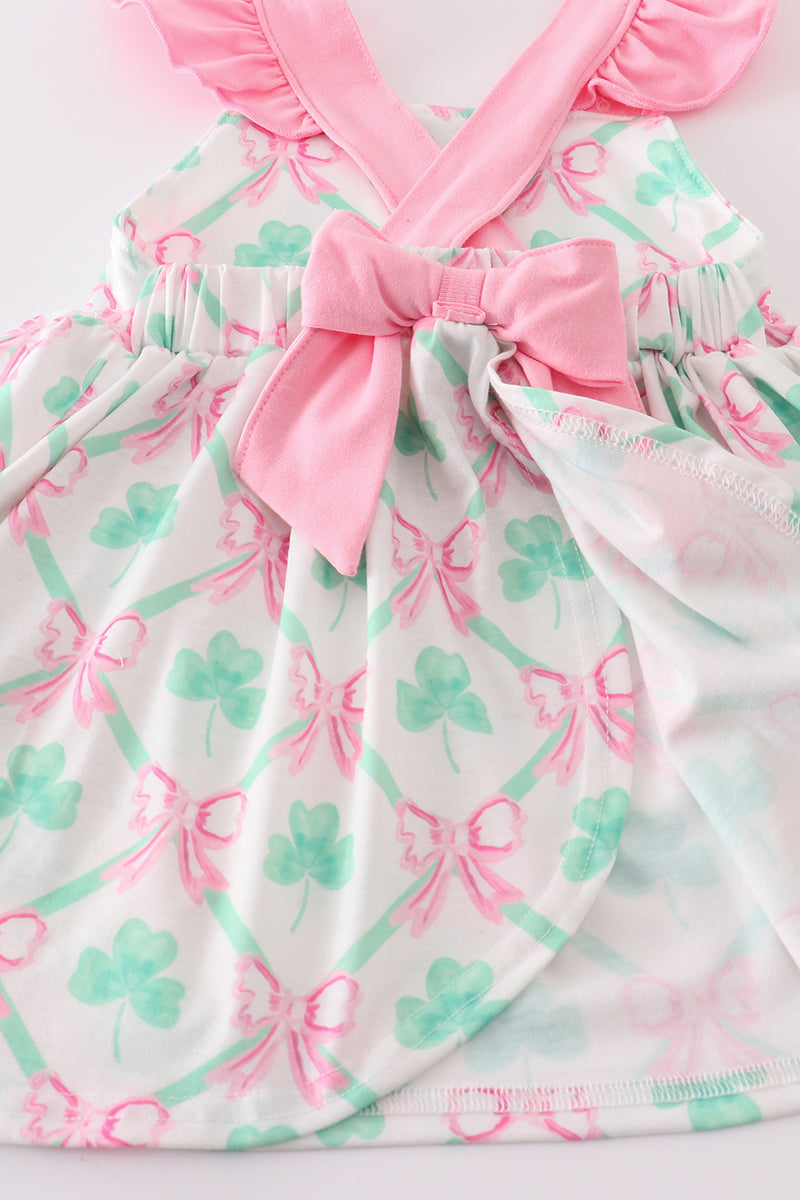 Green St. Patrick's Clover Print Girl Set