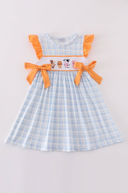 Farm Embroidery Girl Plaid Dress