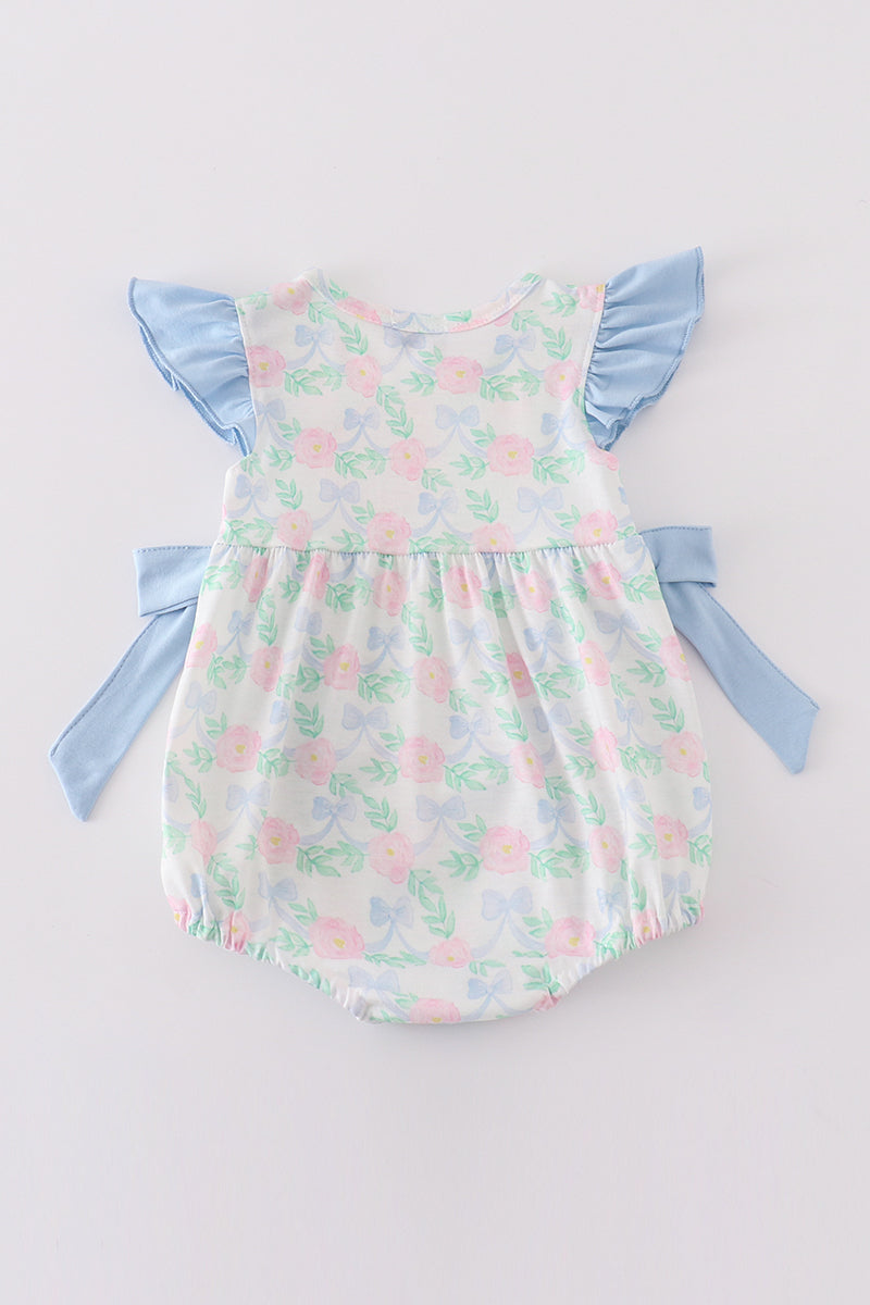 Blue Floral Bow Print Girl Bubble