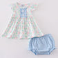 Blue Floral Bow Print Girl Bloomer Set