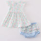 Blue Floral Bow Print Girl Bloomer Set