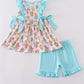 Blue Character Print Ruffle Girl Set