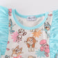 Blue Character Print Ruffle Girl Set