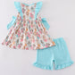 Blue Character Print Ruffle Girl Set