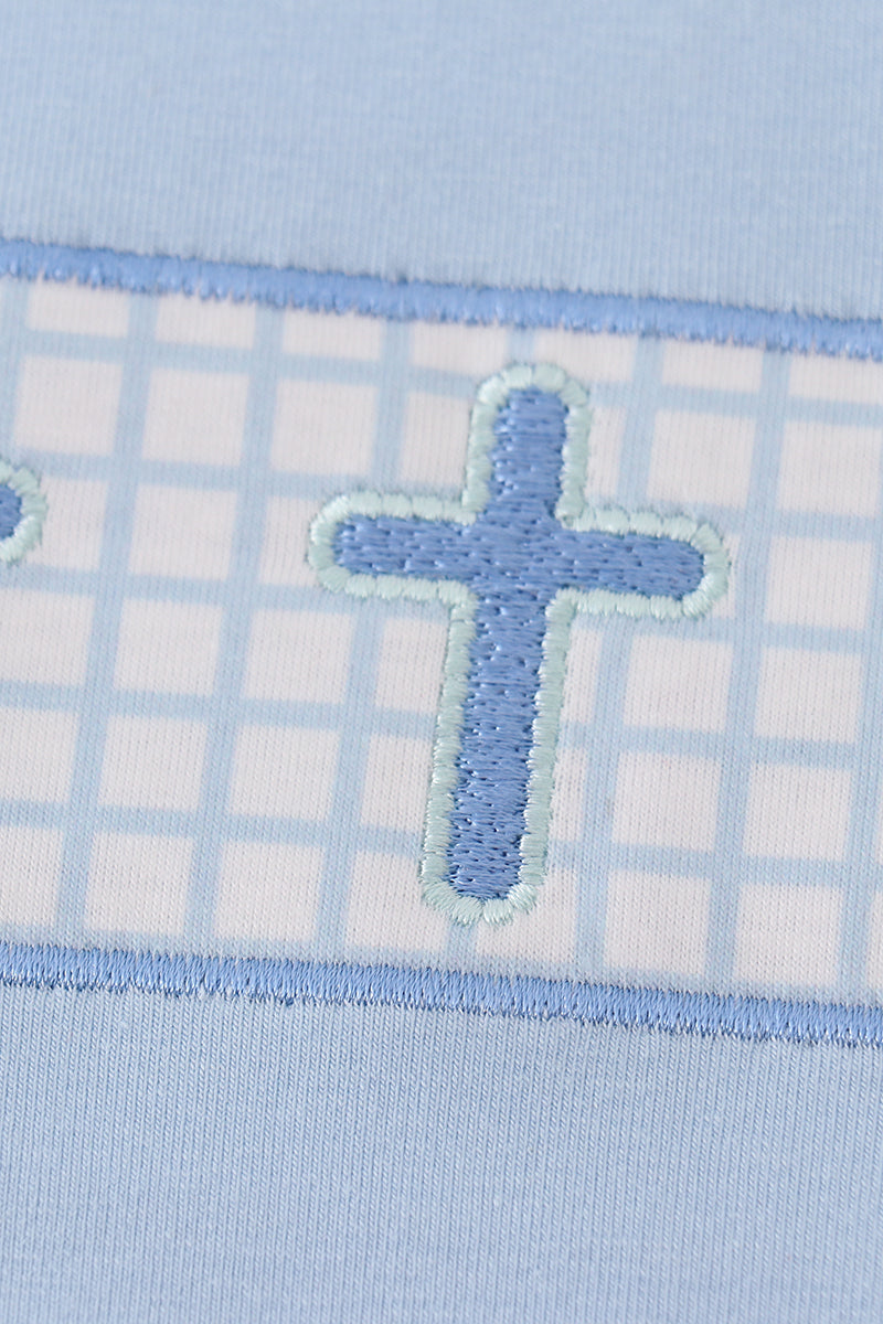 Blue Easter Cross Embroidery Boy Set