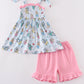 Pink Character Print Ruffle Girl Set