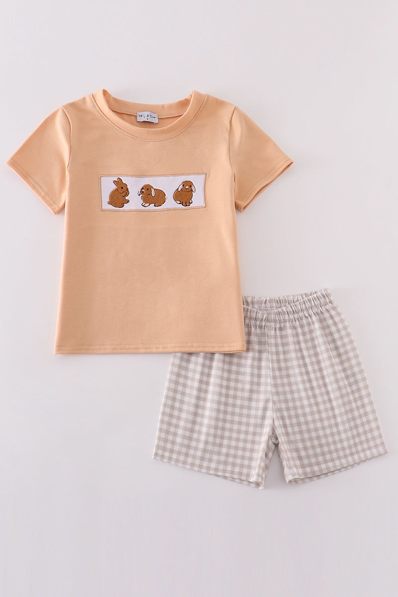 Tan Easter Bunny Embroidery Boy Set