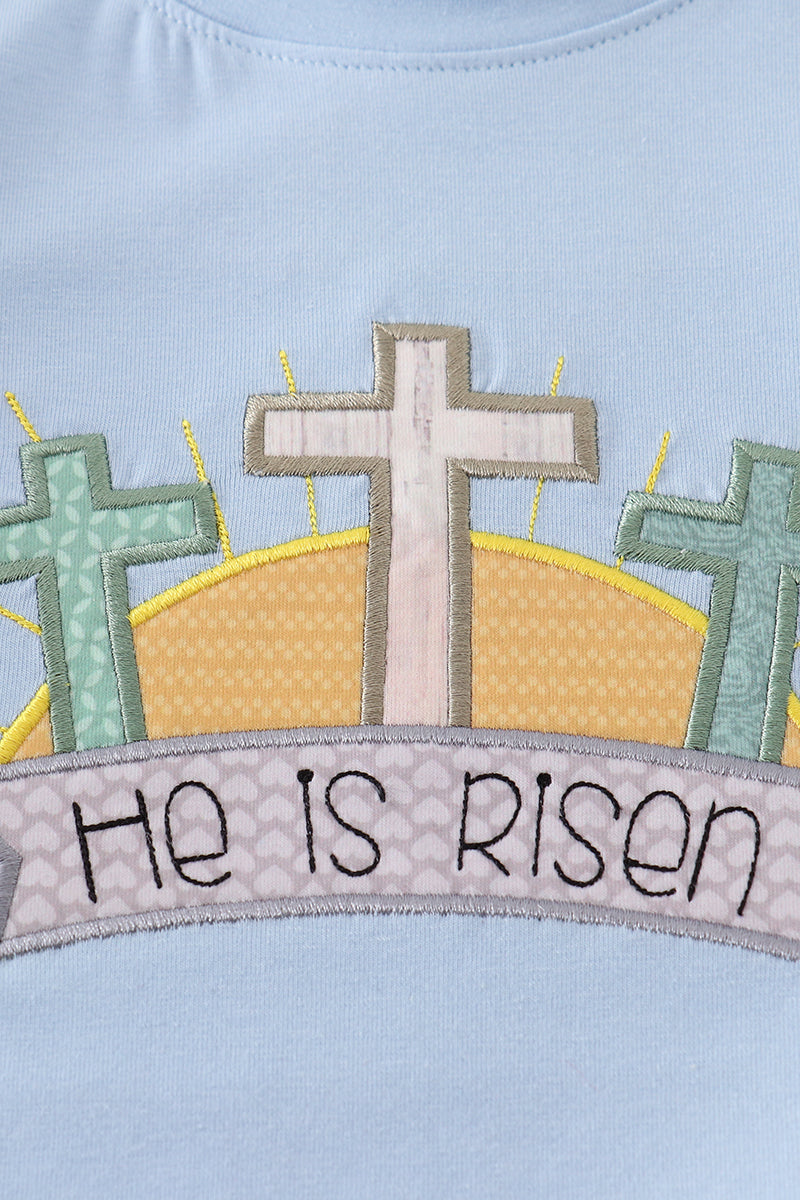 Blue Easter He is Risen Applique Boy Set