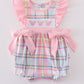 Pink Plaid Character Embroidery Girl Bubble