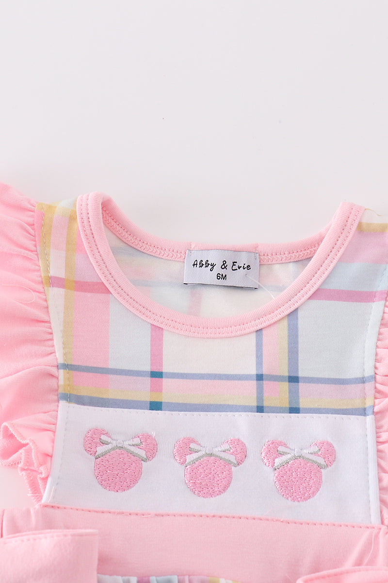 Pink Plaid Character Embroidery Girl Bubble