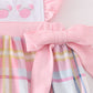 Pink Plaid Character Embroidery Girl Bubble