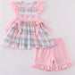 Pink Plaid Character Embroidery Girl Set