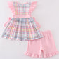 Pink Plaid Character Embroidery Girl Set