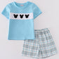 Blue Plaid Character Embroidery Boy Set