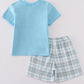 Blue Plaid Character Embroidery Boy Set