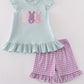 Blue Easter Bunny Applique Girl Set