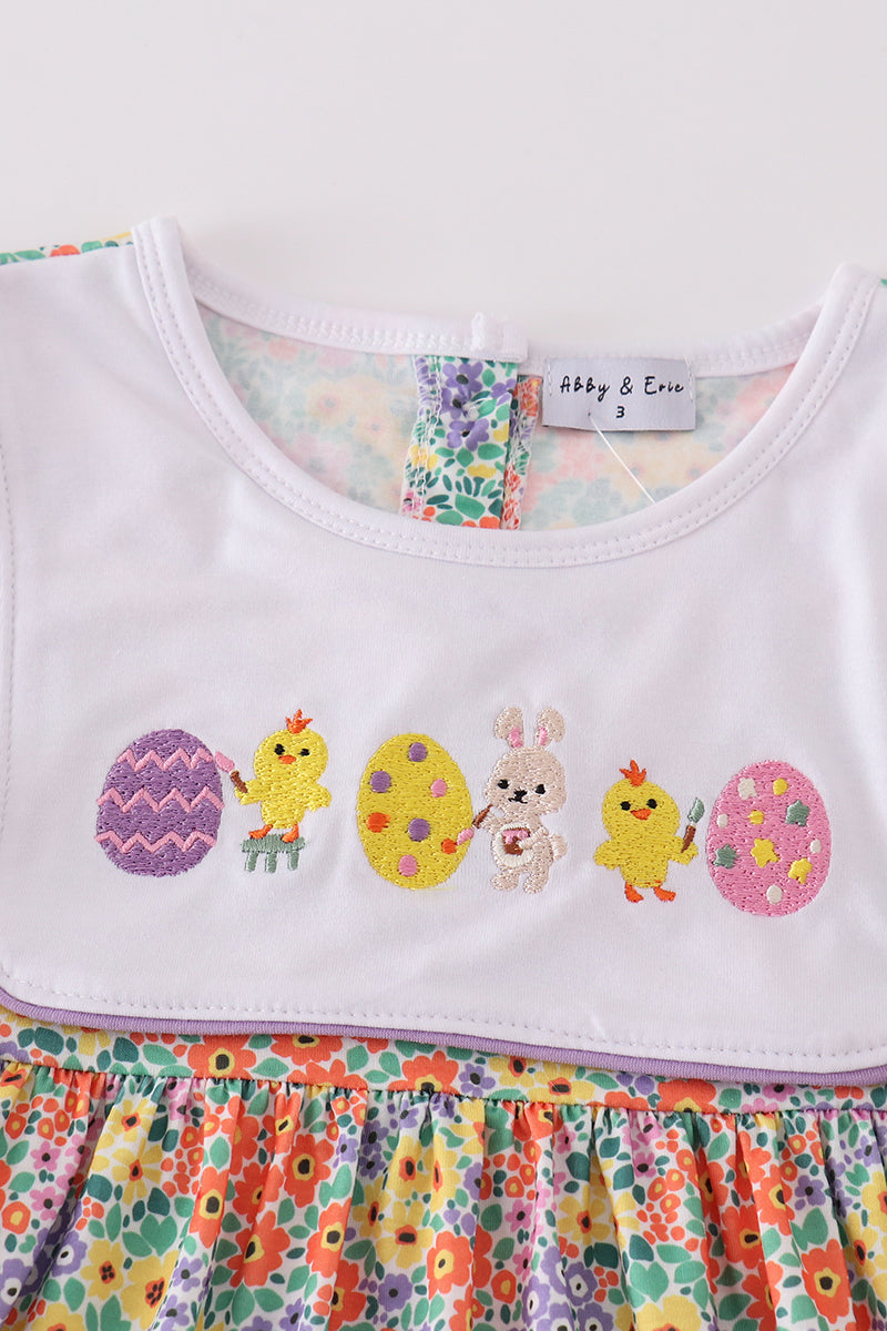 Easter Floral Bunny Egg Embroidery Girl Dress