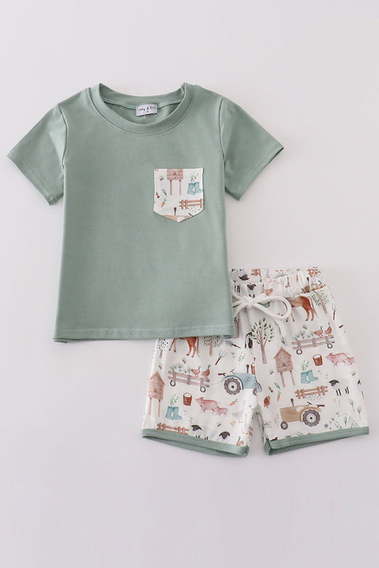 Sage Farm Print Boy Set