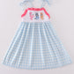 Blue Gingham Character Embroidery Girl Dress