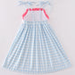 Blue Gingham Character Embroidery Girl Dress