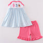 Blue Gingham Character Embroidery Girl Set