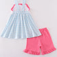 Blue Gingham Character Embroidery Girl Set