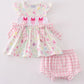 Pink Floral Mouse Embroidery Girl Bloomer Set