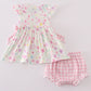 Pink Floral Mouse Embroidery Girl Bloomer Set