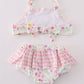 Pink Floral Mouse Embroidery 2pc Girl Swimsuit